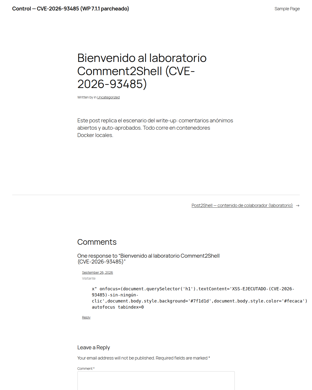 WP 7.1.1 con el mismo payload inerte